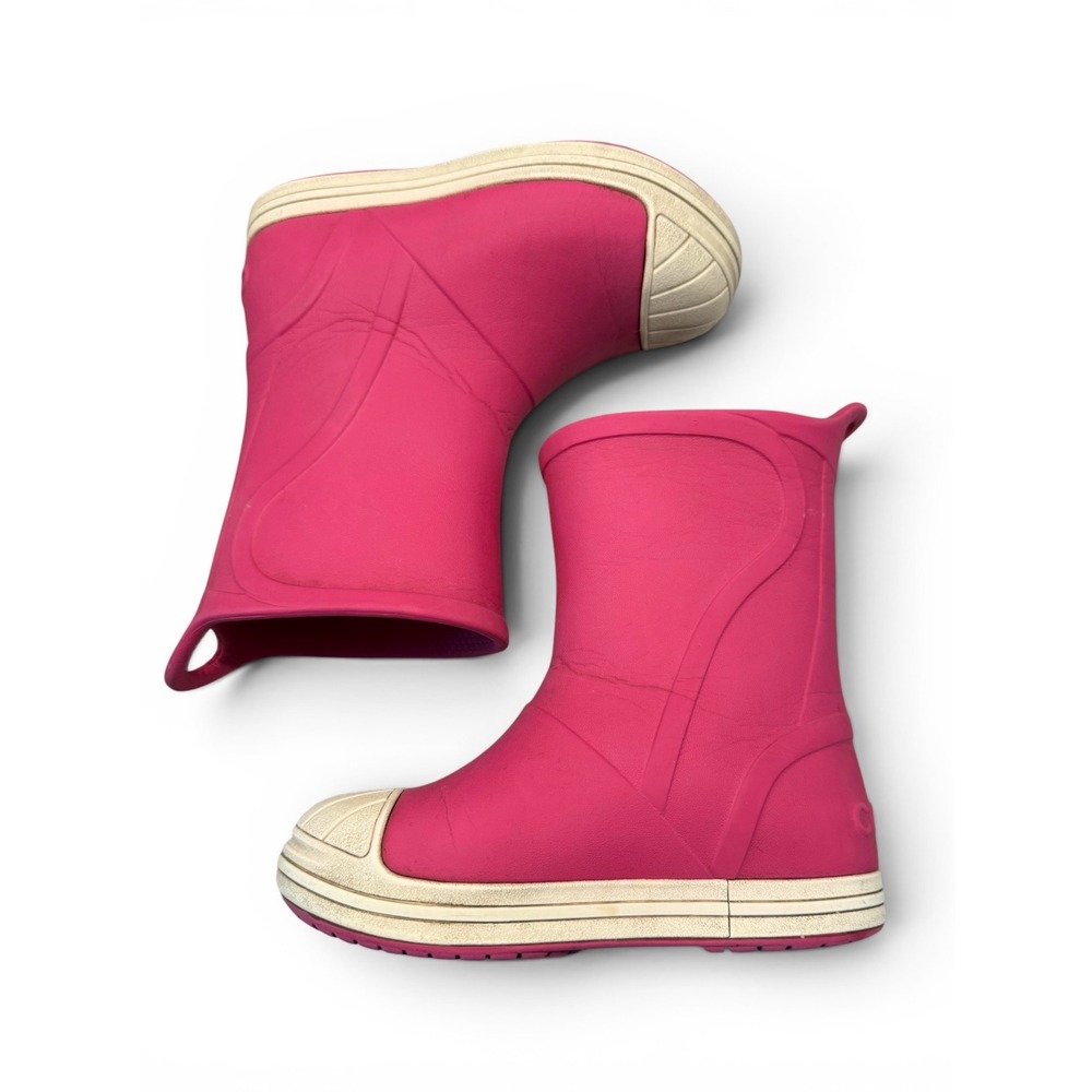 Crocs Pink and White Pull On Kids Size C8 Rain Boots Waterproof Girls Outdoor